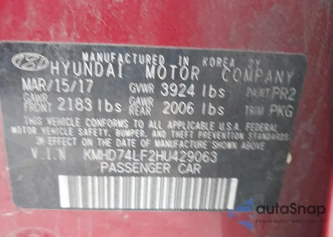 2017 Hyundai Elantra Se из США, поврежденный, VIN KMHD74LF2HU429063